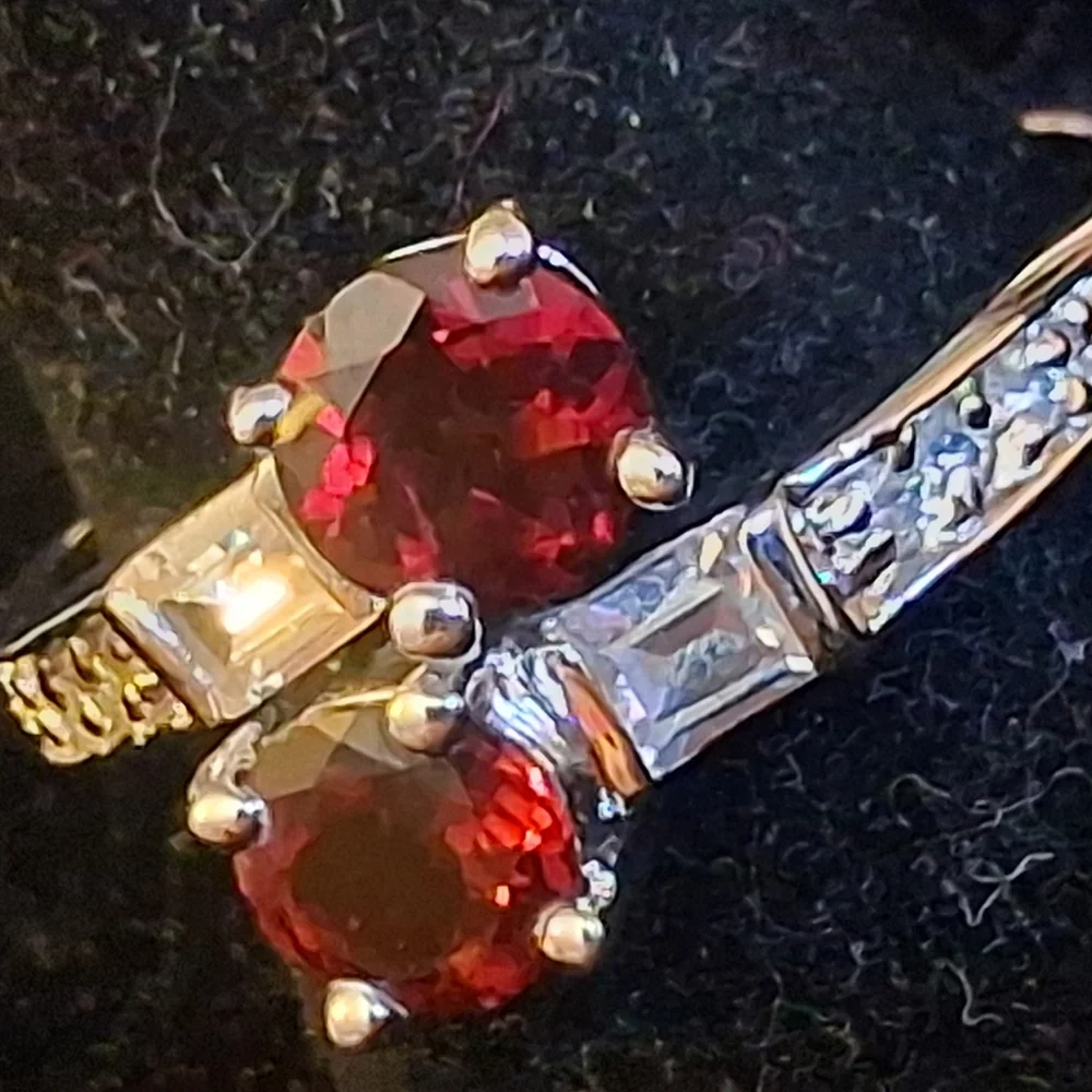 Sterling Silver Women's Ring With Faux Garnets And Faux Diamonds Size 10 3/4